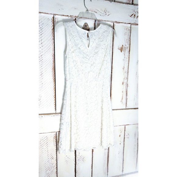 Vintage 90s white / ivory lace sleeveless knee length stretch evening dress - Picture 4 of 4
